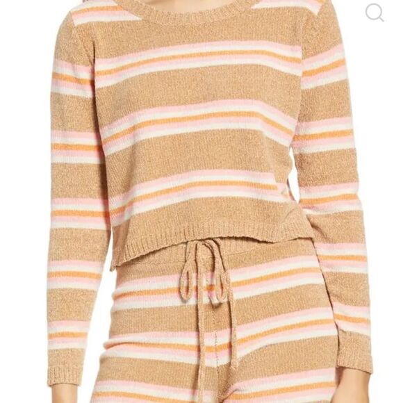 All In Favor Tan/Pink/Orange Stripe Crop Sweater - Picture 1 of 6